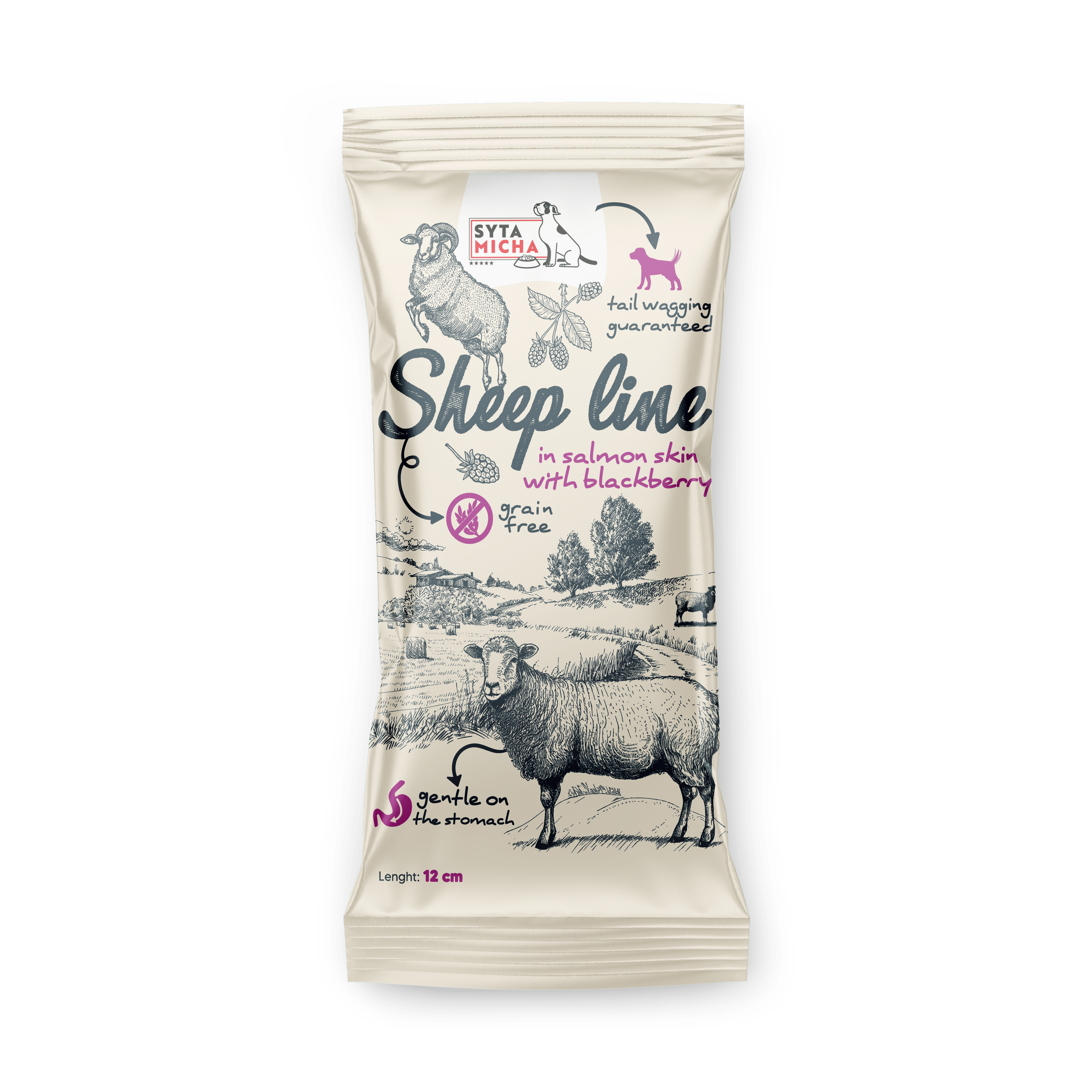 Syta Micha Ligne de Mouton Os à mâcher en peau de mouton avec mûre 12cm