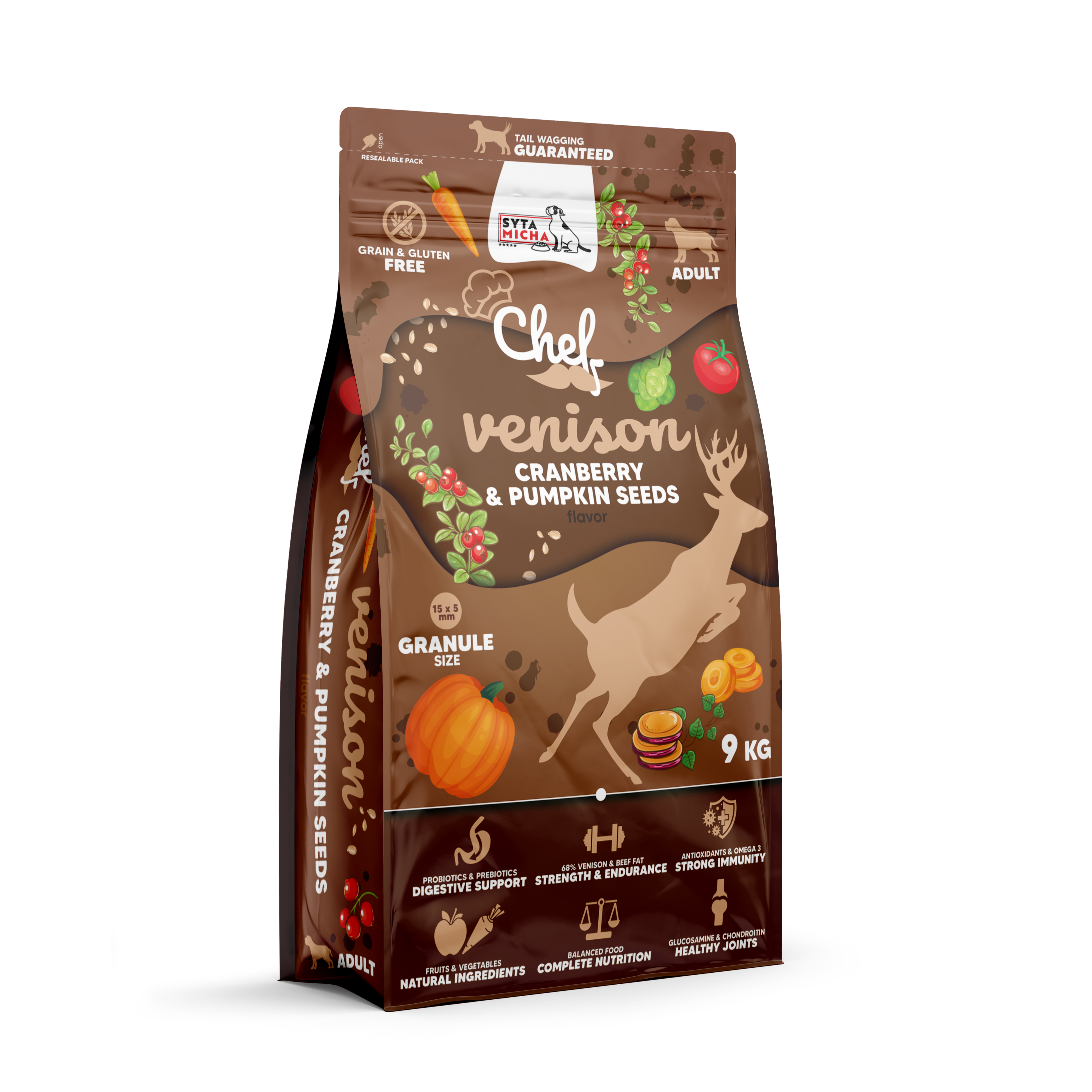 Croquettes pour chiens Viande de cerf, canneberges et graines de citrouille 9kg