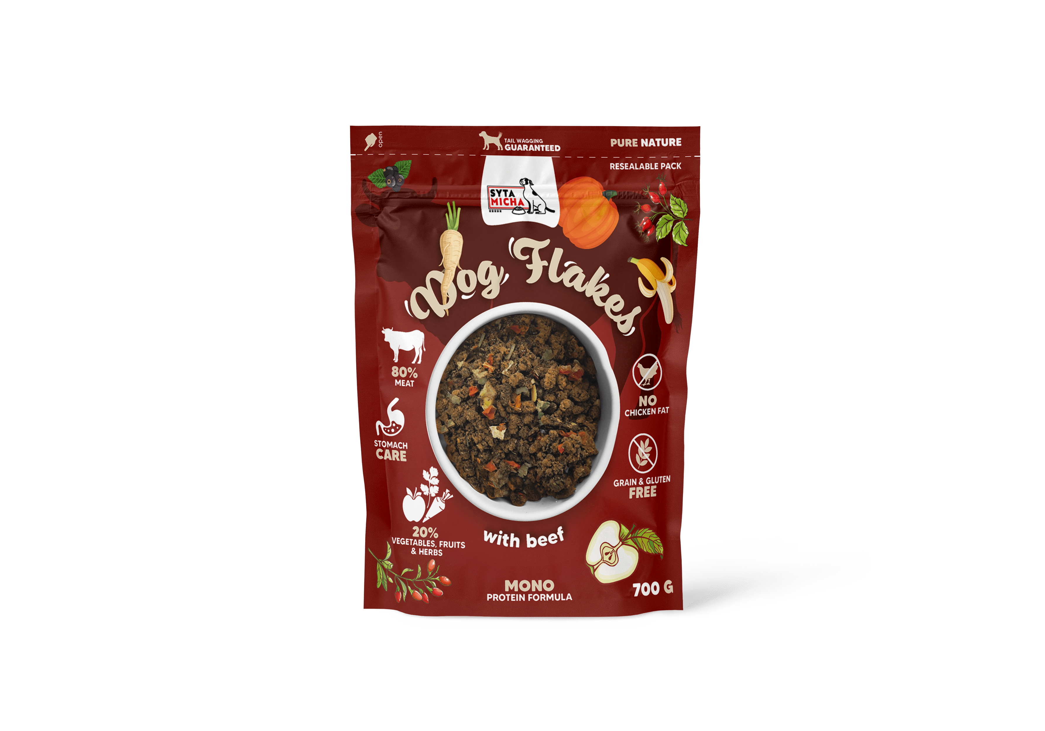 Syta Micha Flocons de chien nourriture sèche pour chien Bœuf 700g