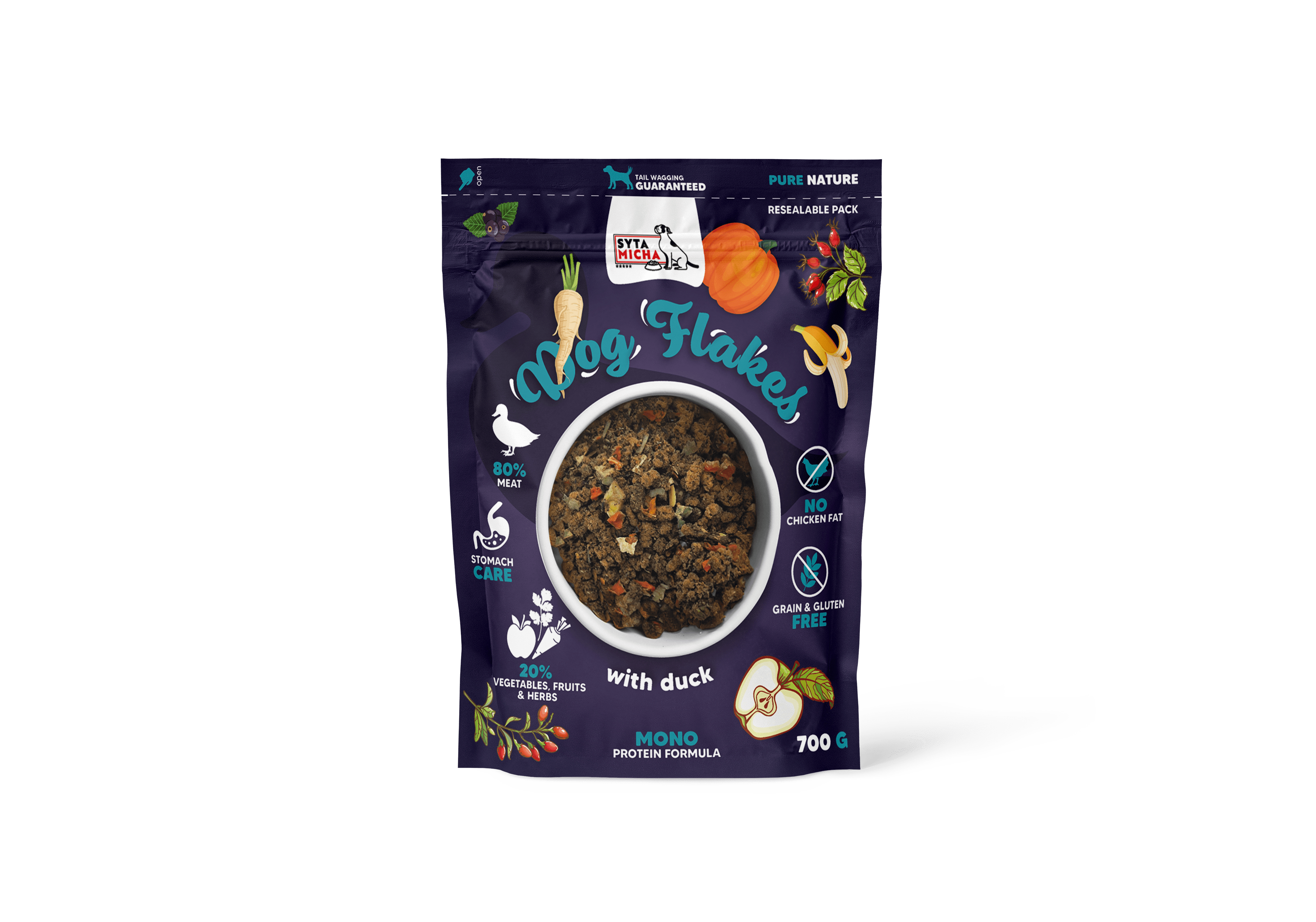 Syta Micha Flocons de chien nourriture sèche pour chien Canard 700g