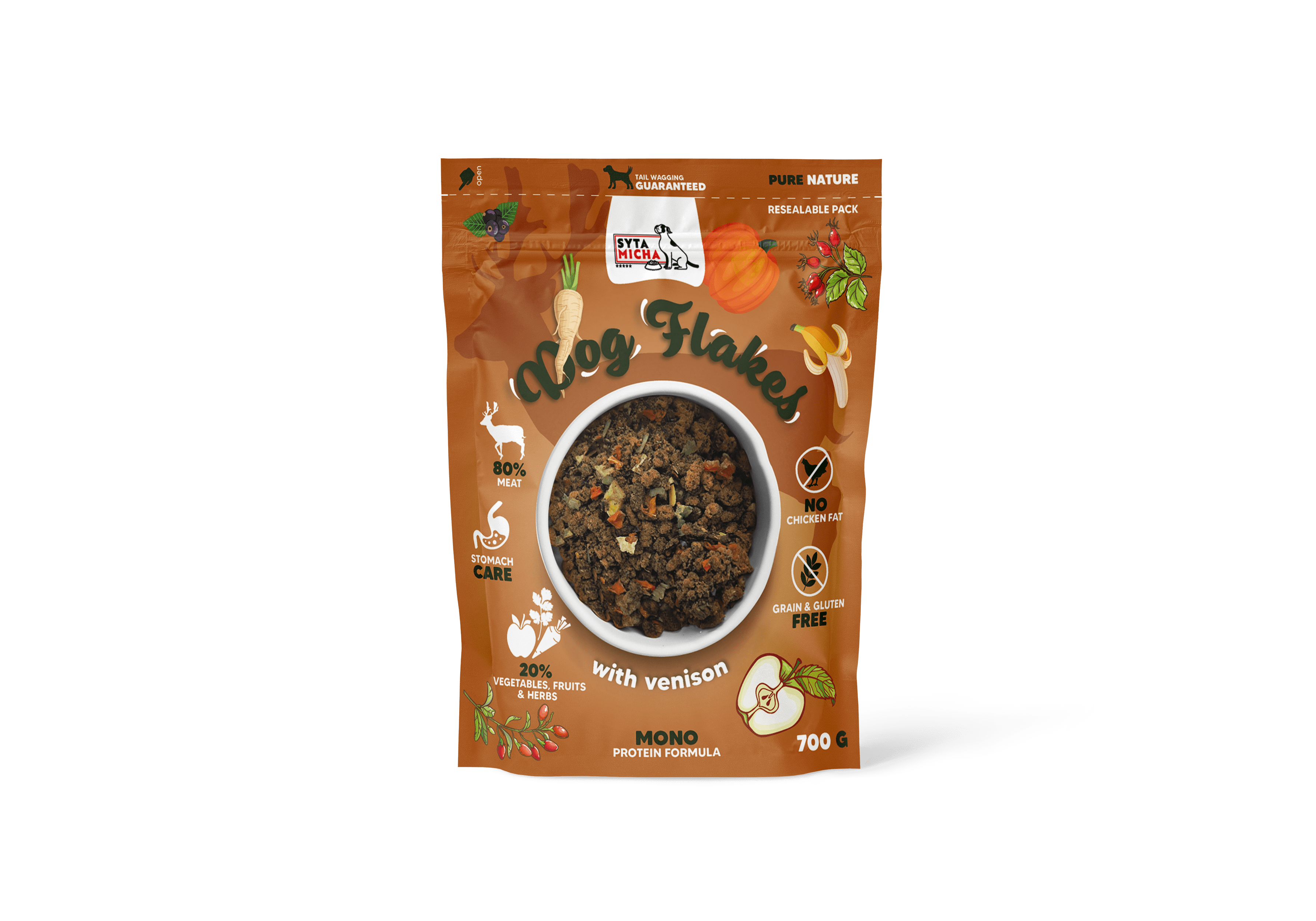 Syta Micha Flocons de viande pour chien nourriture sèche pour chien Venaison 700g