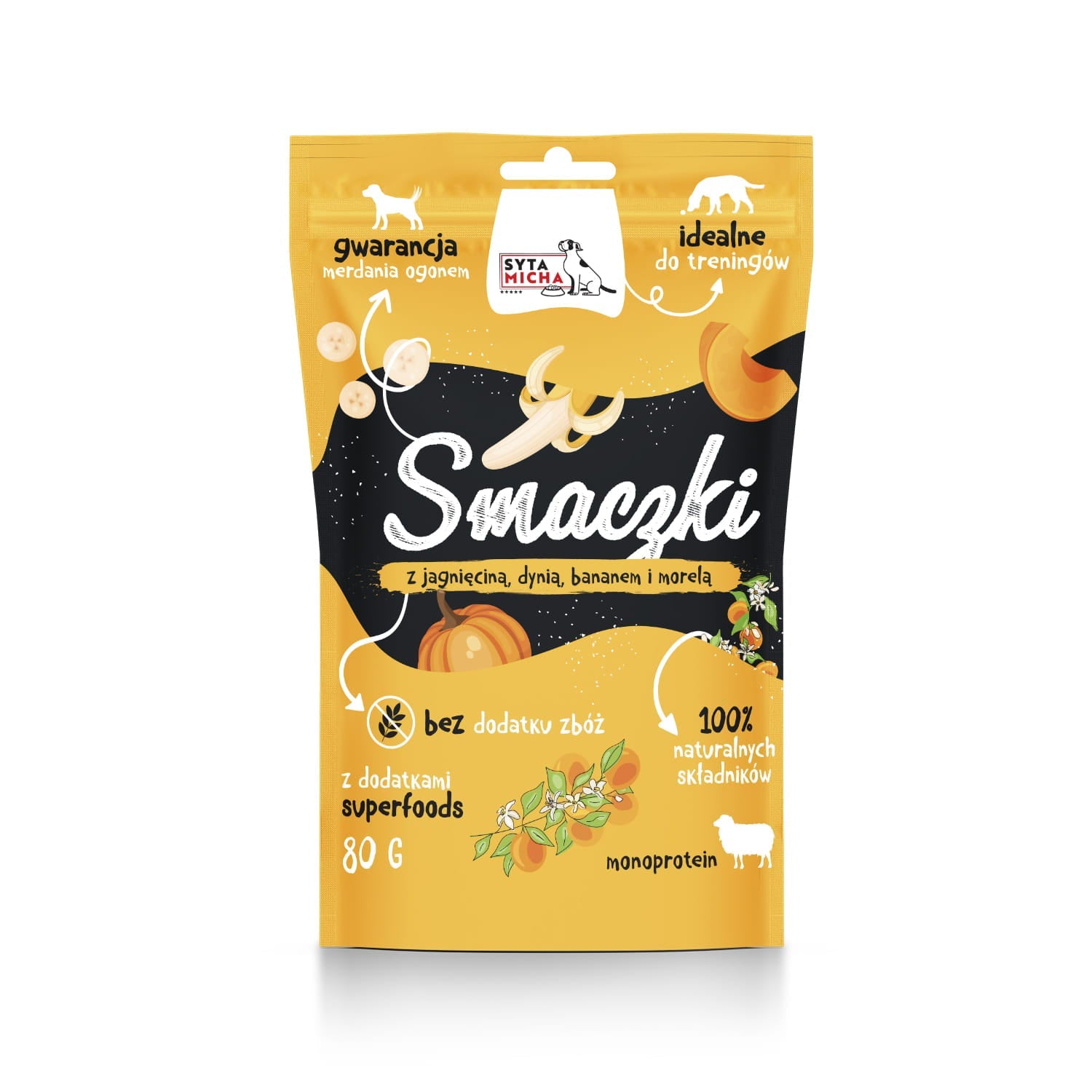 Dog treats with lamb, pumpkin, banana and apricot 80g