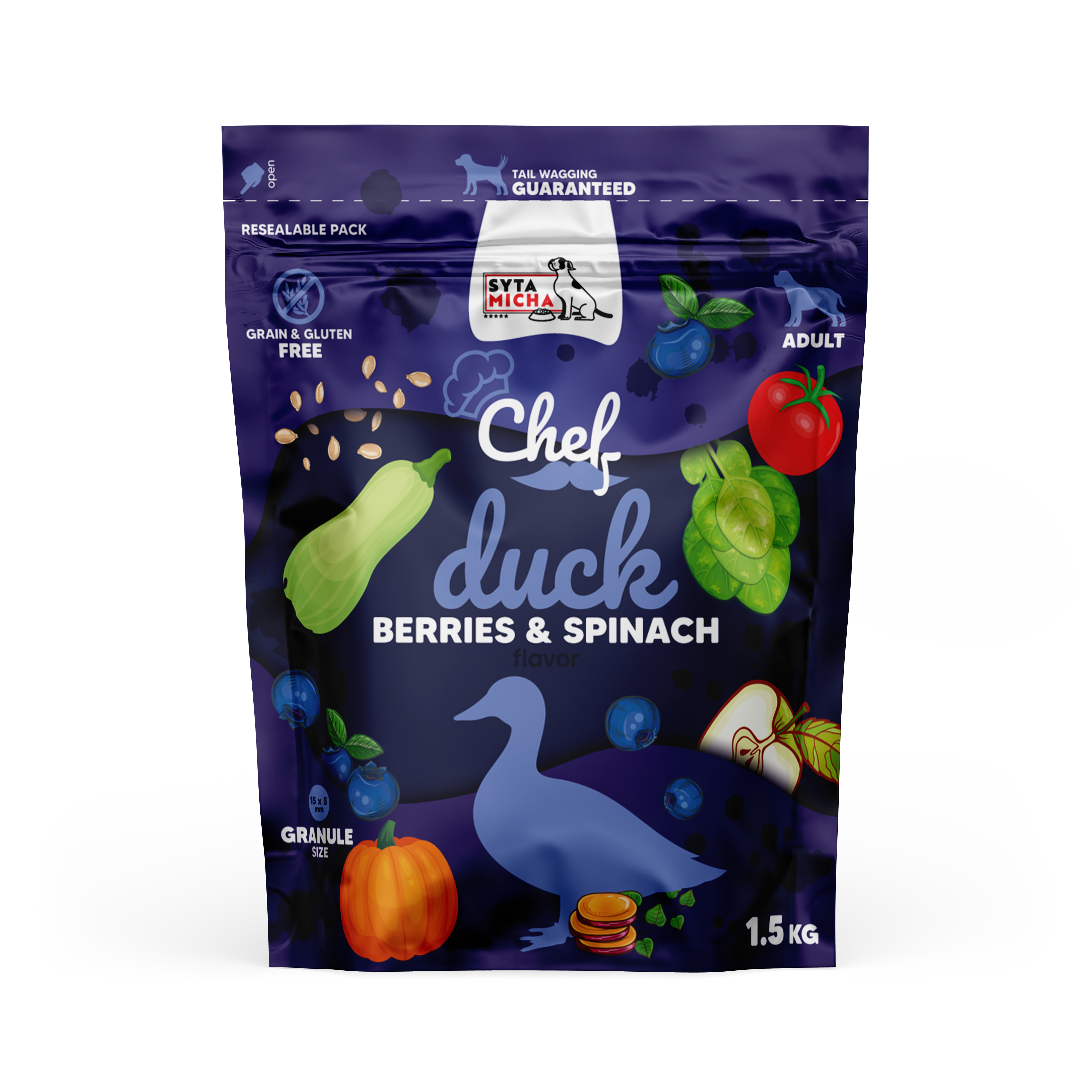 Dry dog food Duck, berries and spinach 1.5kg