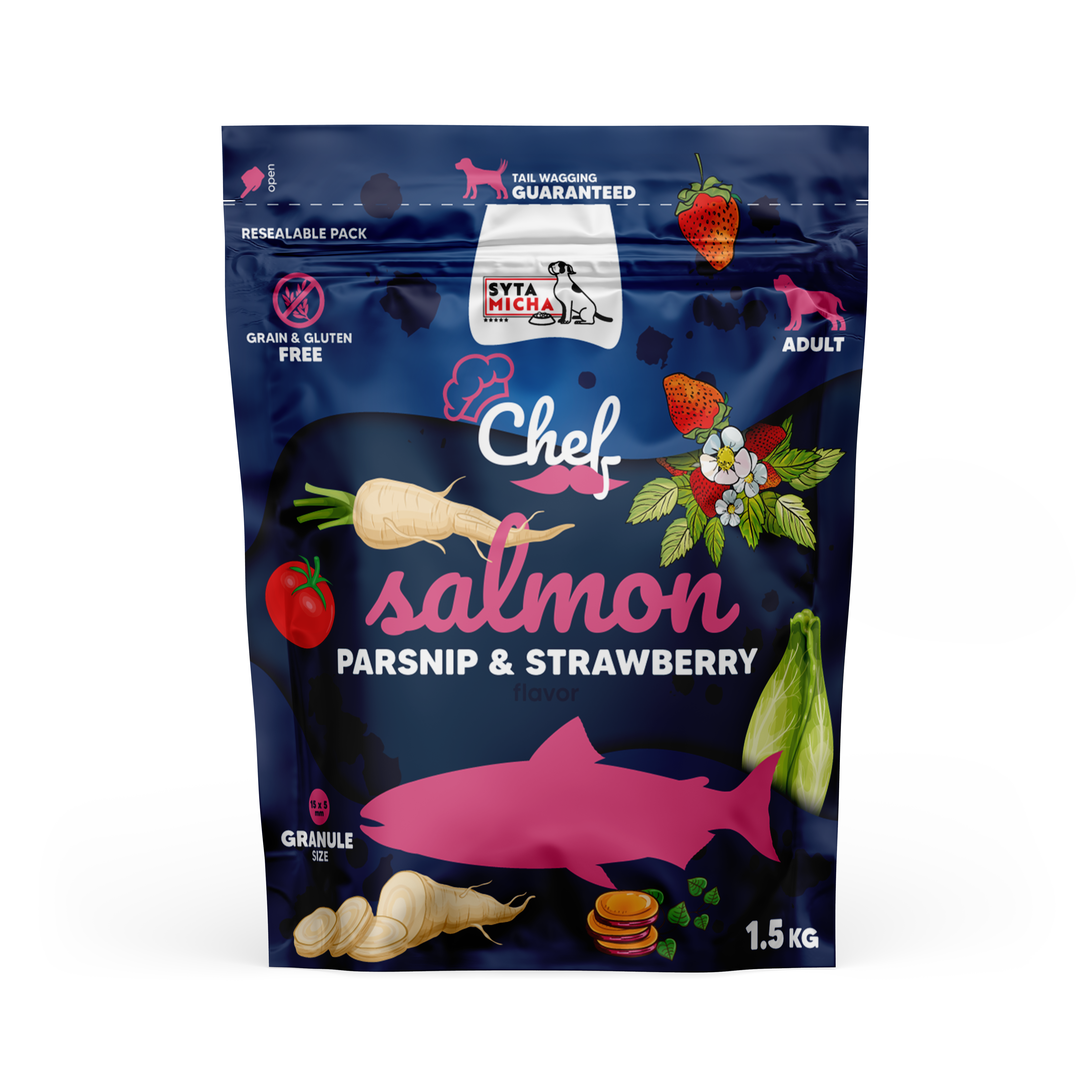 Dry dog food Salmon, parsnip and strawberry 1.5kg