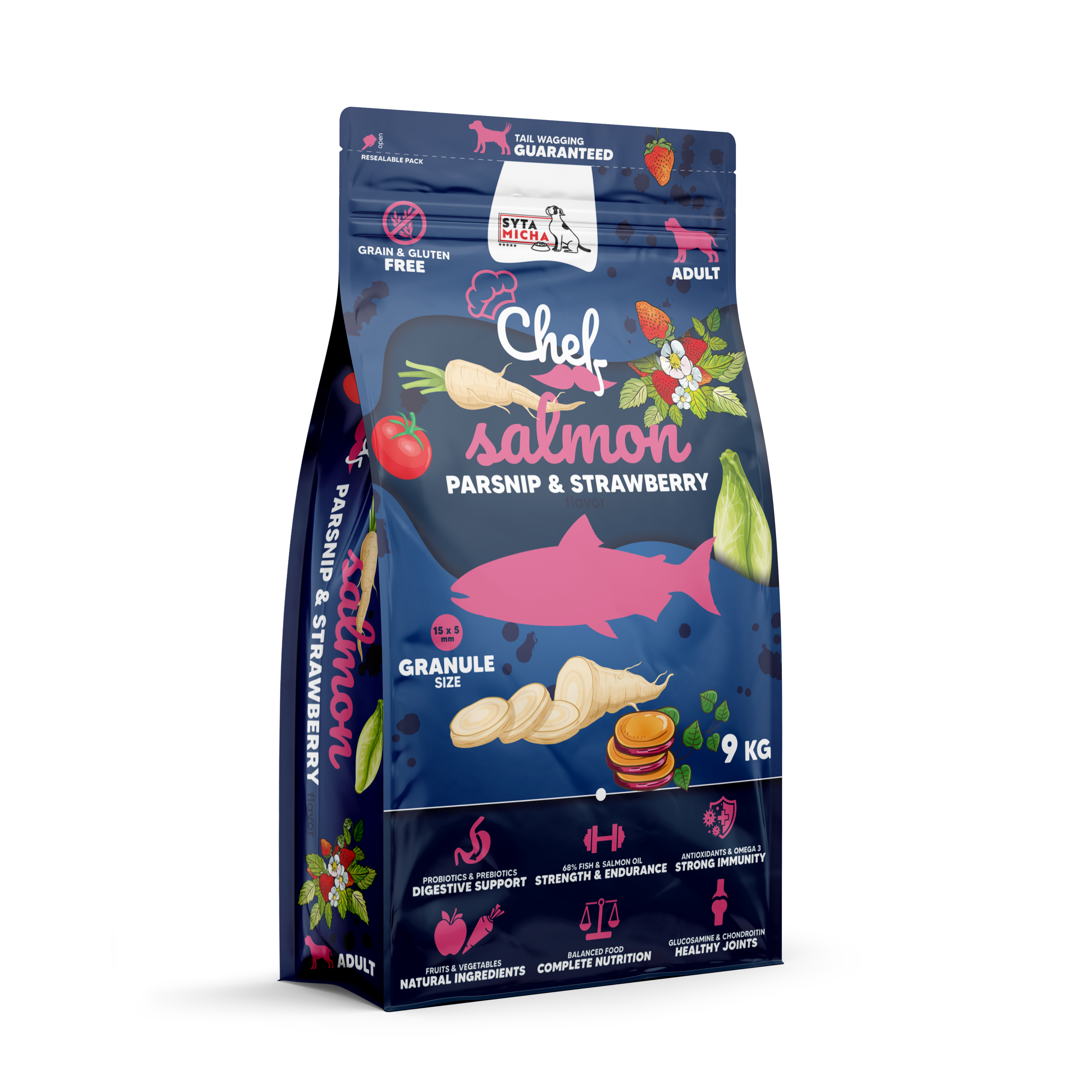 Dry dog food Salmon, parsnip and strawberry 9kg