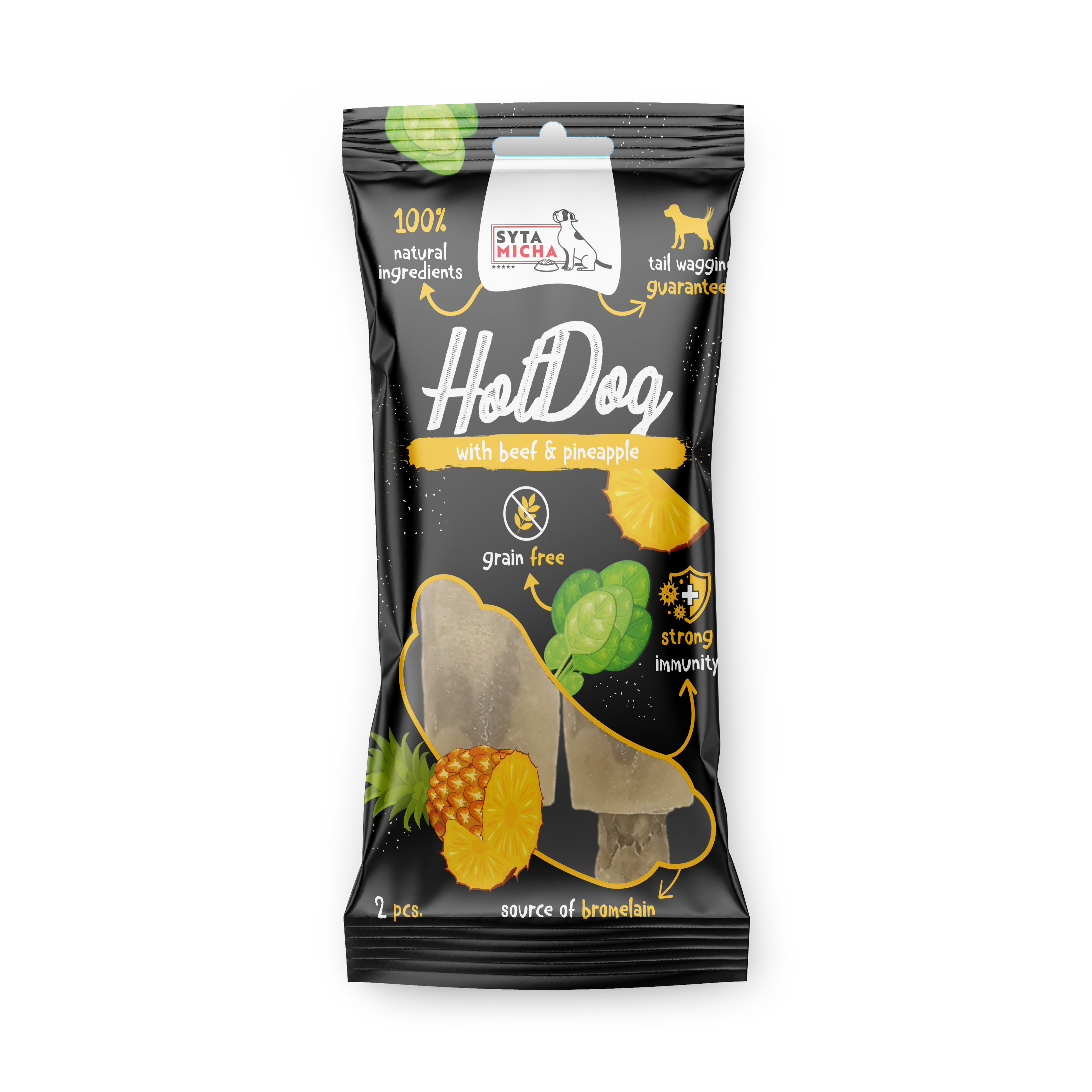 Hot Dog chew for dog - beef with pineapple 2 pcs.