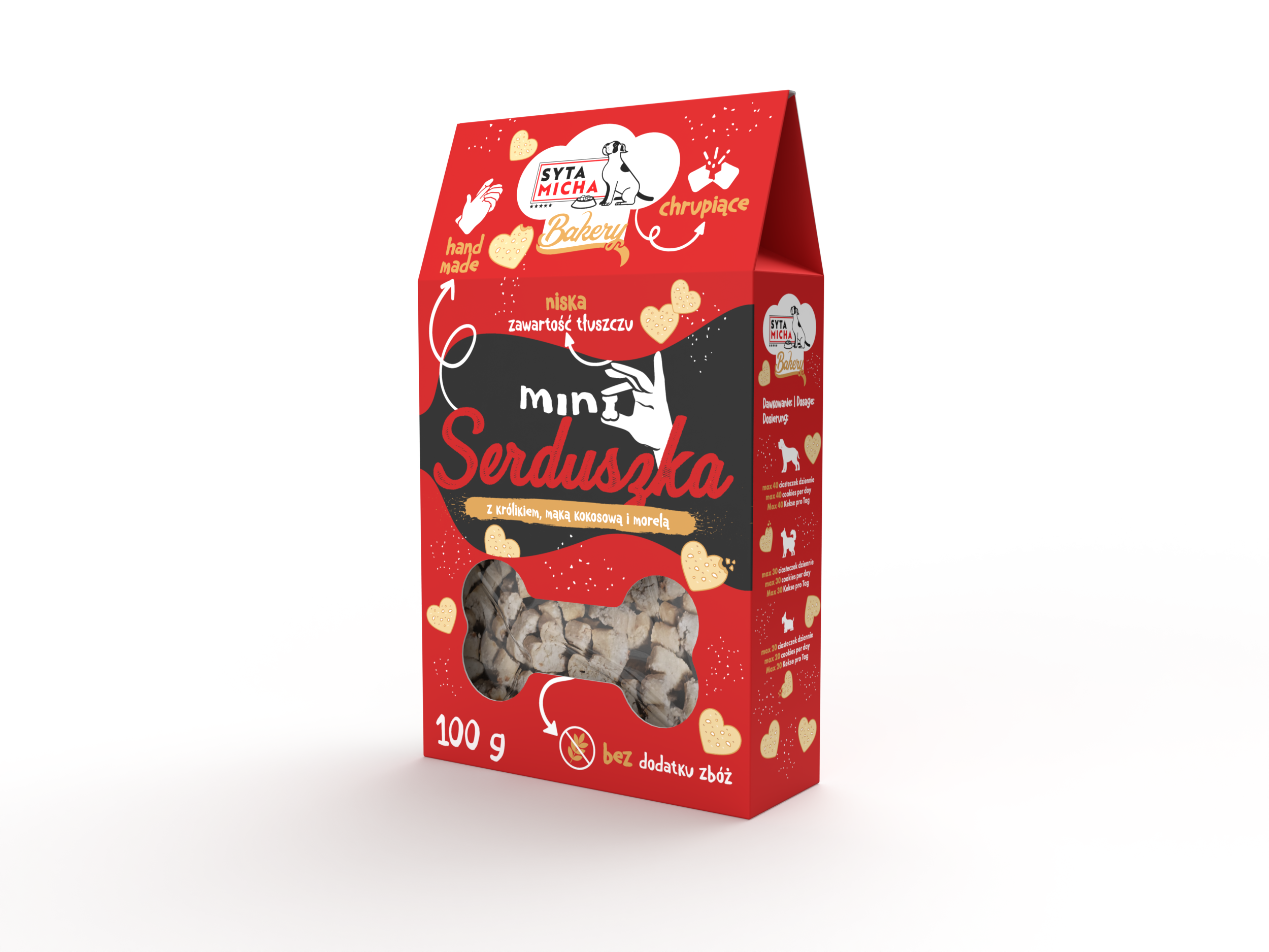 Dog cookies Mini heart cakes with rabbit, coconut flour and apricot 100g