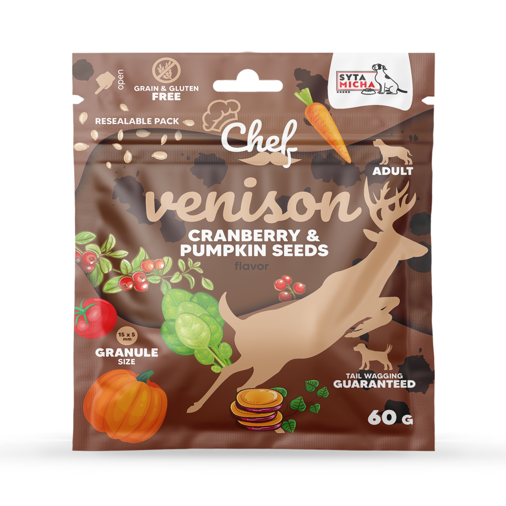 SAMPLE Dry dog food Venison, cranberry and pumpkin seeds 60g