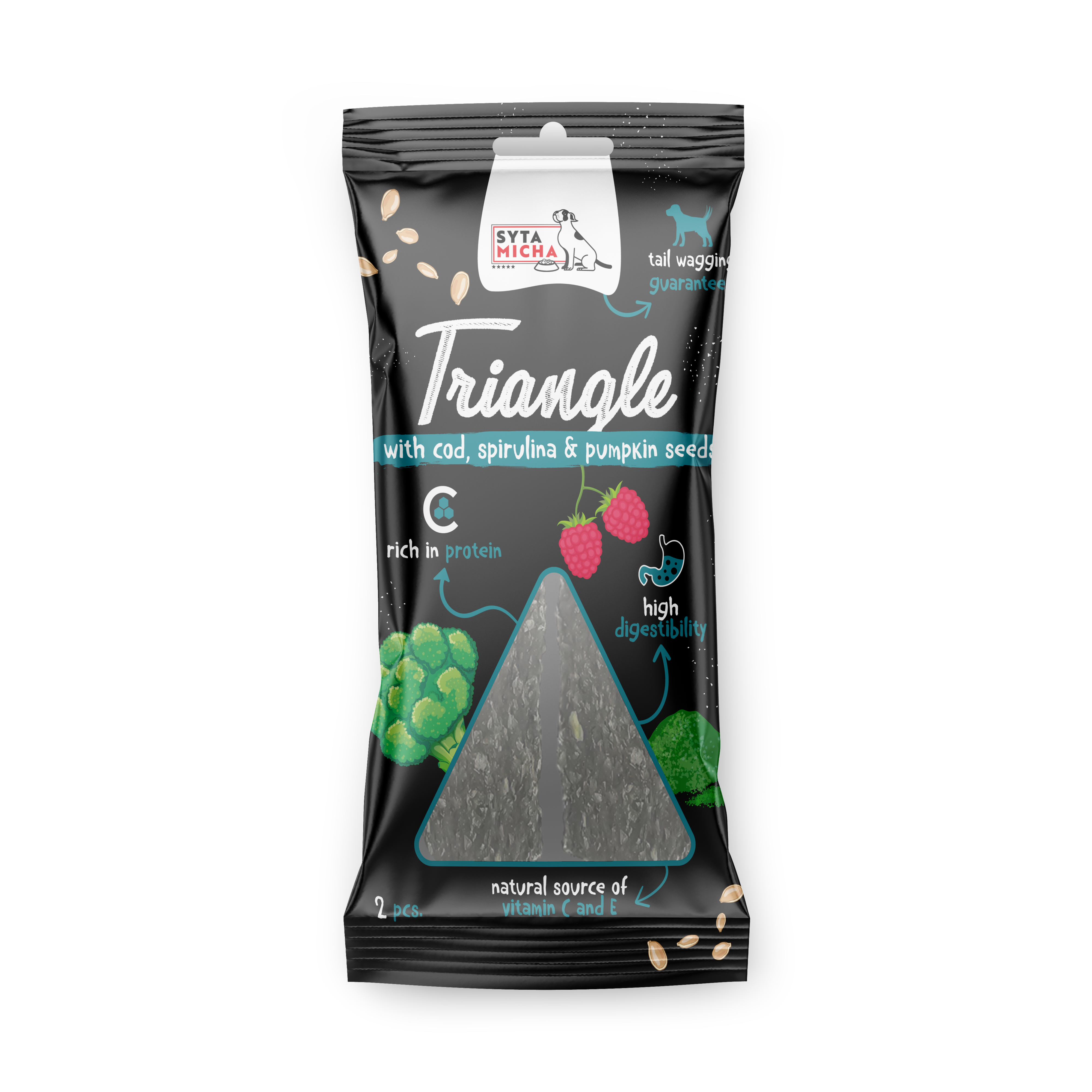 Dog chewing triangle - cod with deer and spirulina 2 pcs.